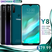Load image into Gallery viewer, DOOGEE Y8 Smartphone MTK6739 3GB RAM 16GB ROM Android 9.0 FDD LTE 6.1inch 19:9 Waterdrop LTPS Screen 3400mAh Dual SIM 8.0MP Cam