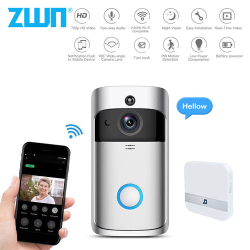 ZWN Smart Wireless Wifi Video Doorbell Intercom 720P Phone Call Door Bell Camera Infrared Remote Record Home Security Monitoring